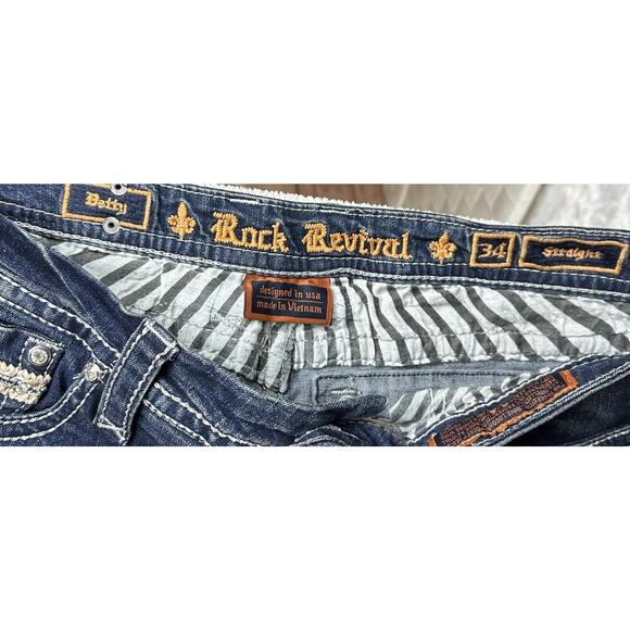 Rock Revival Betty Easy Boot Stretch Rhinestone Embroidery Pockets Jean Size 34 - Picture 10 of 10